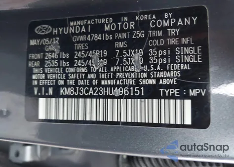 2017 Hyundai Tucson Sport z USA, uszkodzony, nr VIN KM8J3CA23HU496151